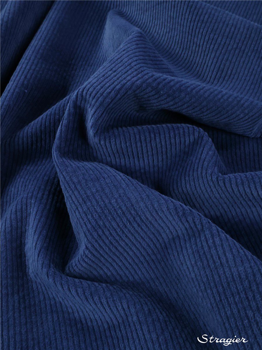 Velours côtelé Stretch - côte 4mm - Uni - Bleu Océan 