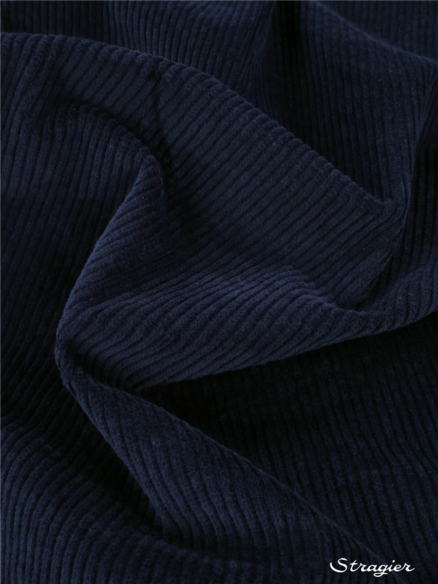 Velours côtelé Stretch - côte 4mm - Uni - Marine 