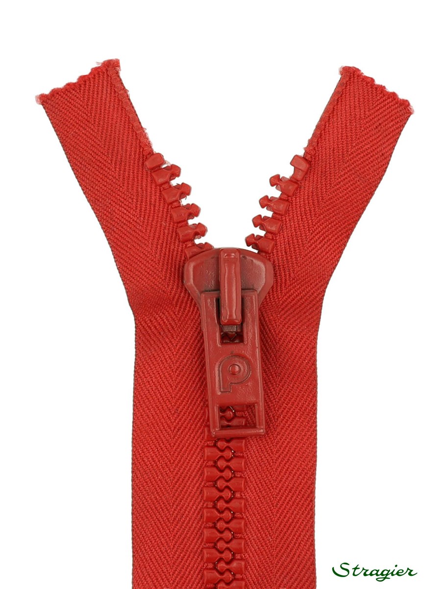 Moulded Plastic Zip - 8mm - Open End - Rouge Rubis - 35 cm