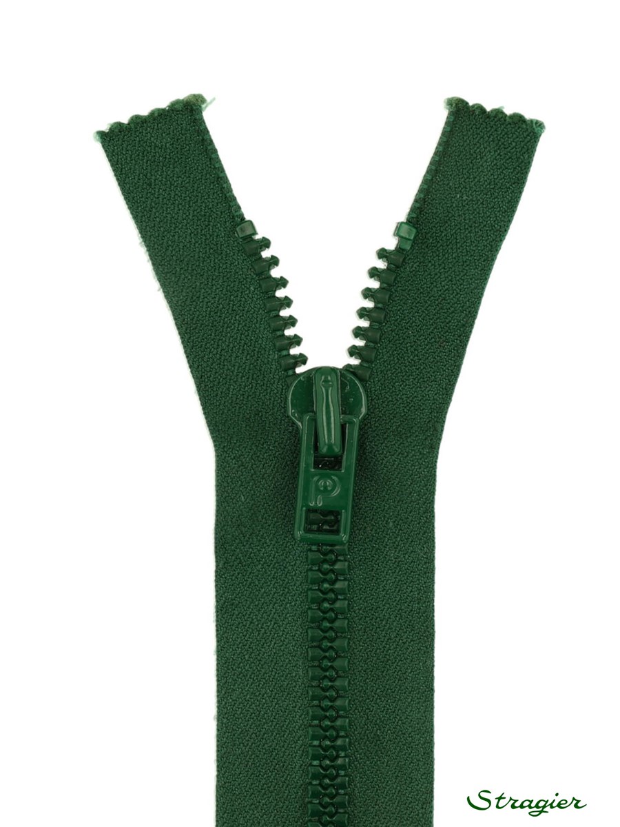 Moulded Plastic Zip - 6mm - Open End - Vert bouteille - 30 cm