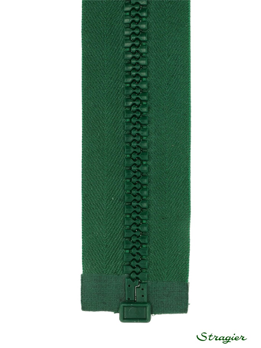 Moulded Plastic Zip - 8mm - Open End - Vert bouteille - 30 cm