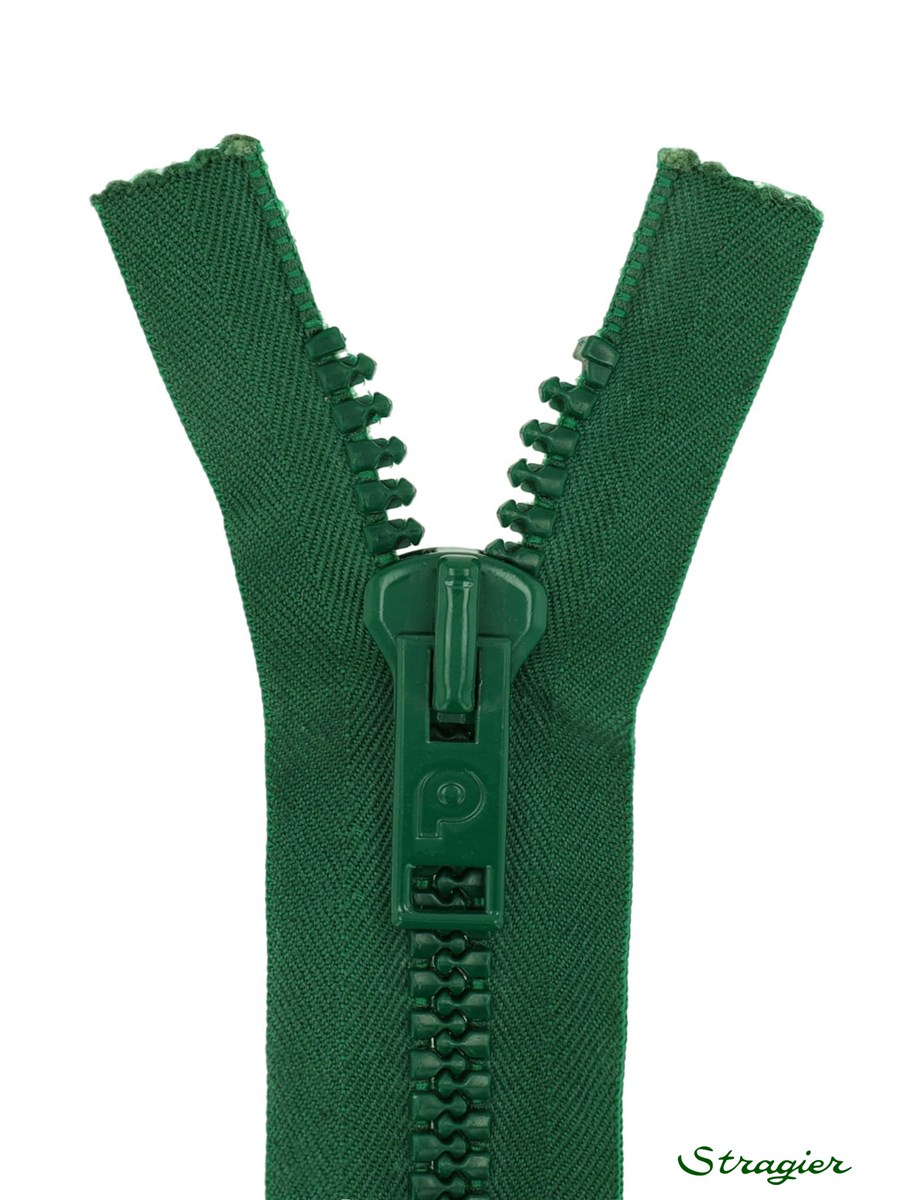 Moulded Plastic Zip - 8mm - Open End - Vert bouteille - 35 cm