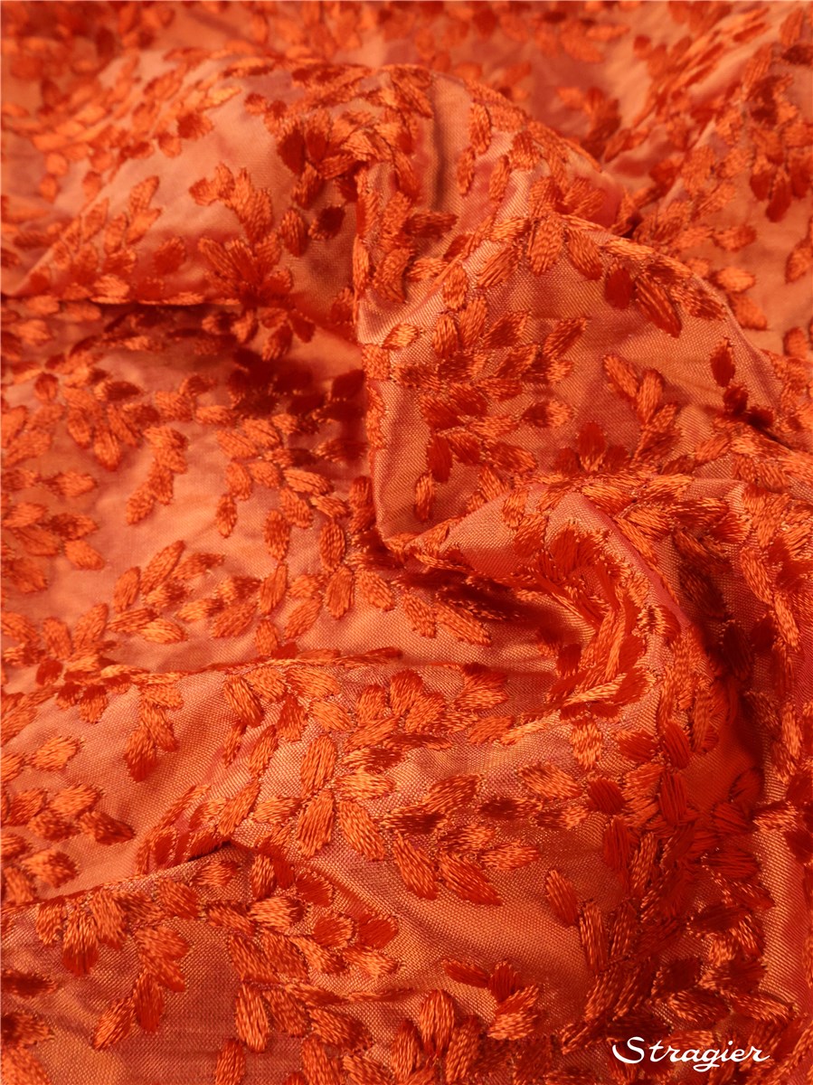 Embroidered Silk - Academiae - Satsuma-Orange