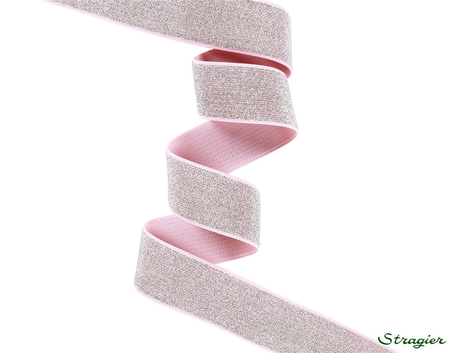 Elastic Tape with Lurex - Uni - Rose Zephyr-Argent - 40 mm