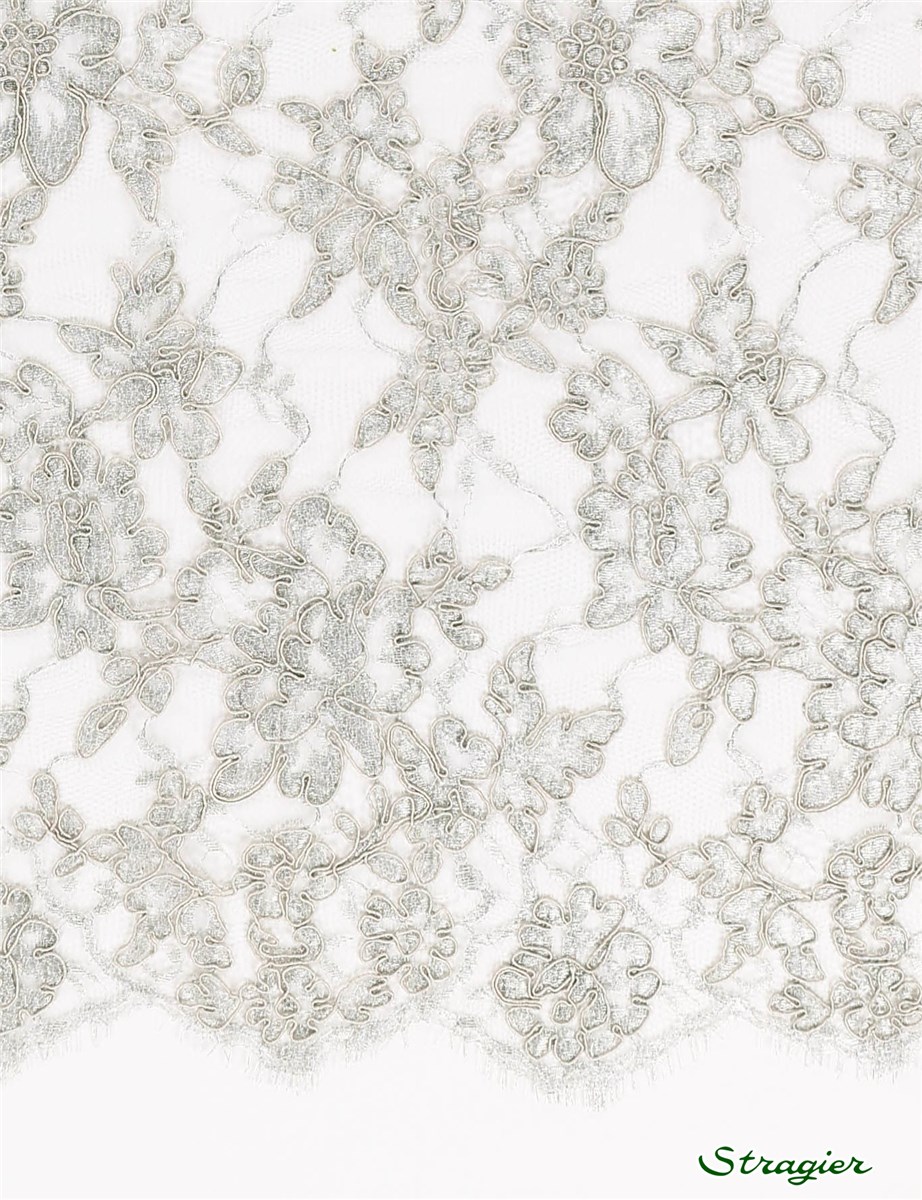 Embroidered Calais Lace - Metallic Shine - Coricienne - Gris Argenté - 85 cm