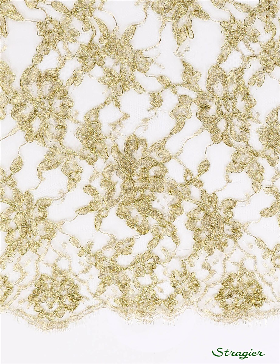 Dentelle de Calais métallisée brodée au cordonnet - Coricienne - Jaune Doré - 85 cm