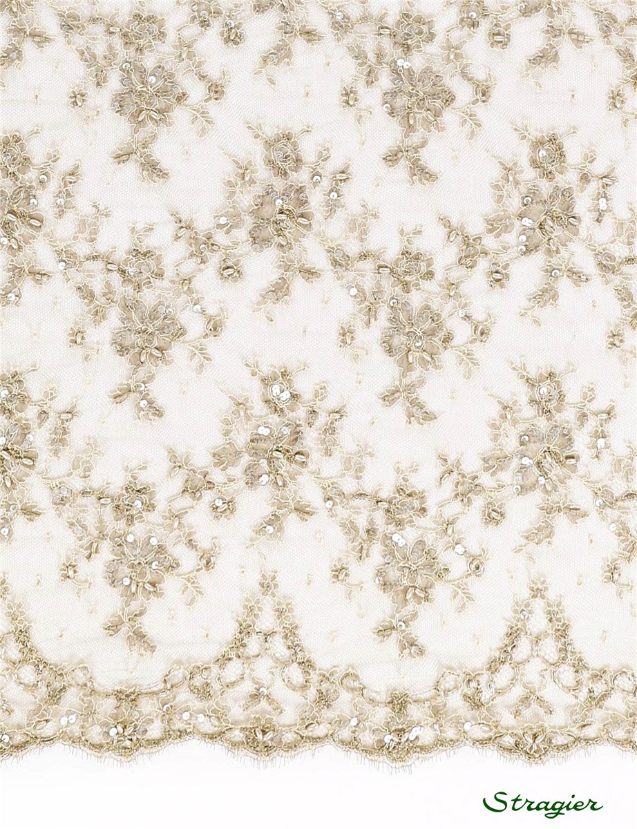 Beaded Chantilly Lace - Juliana - Beige-Stone - 90 cm