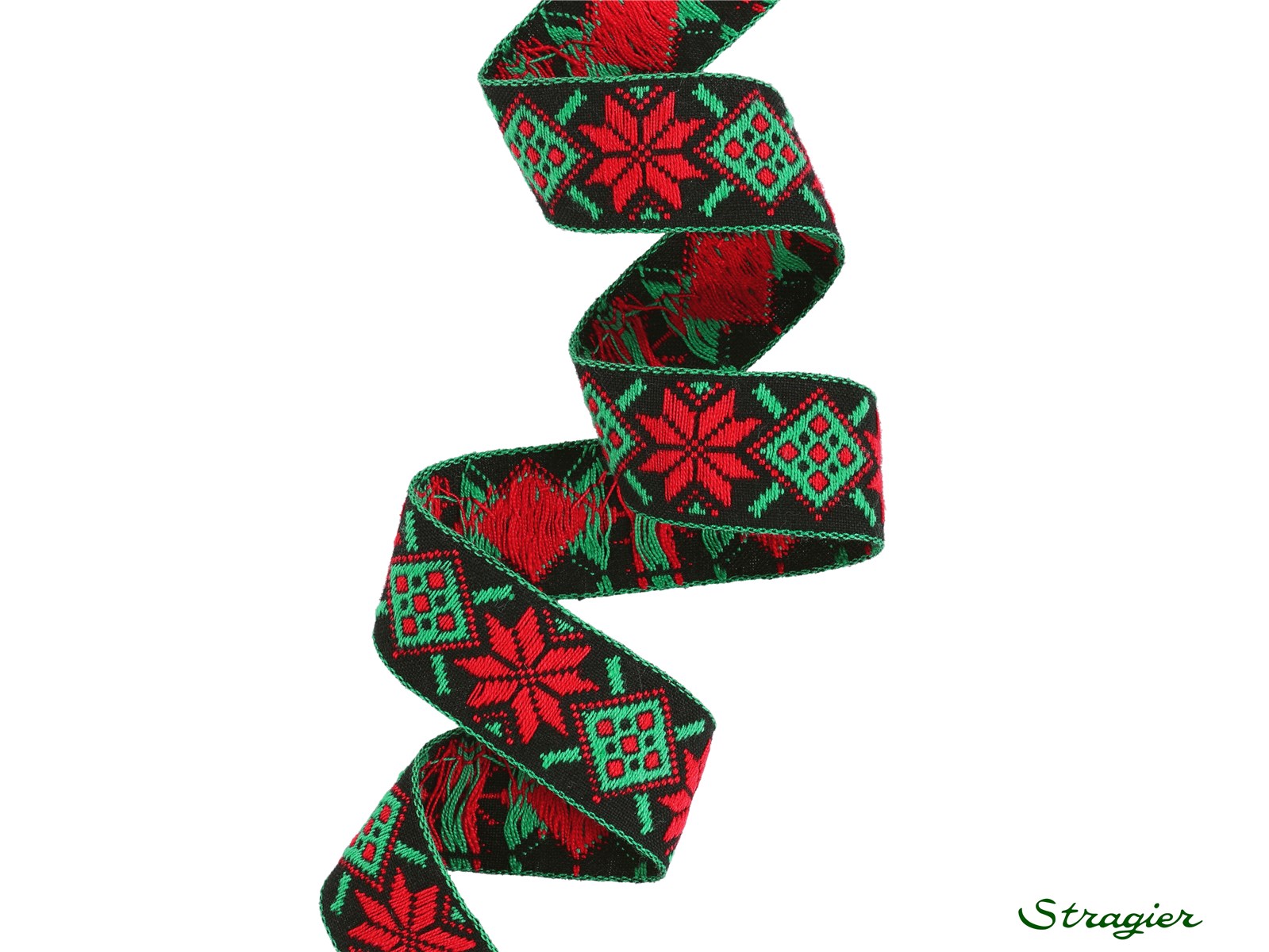 Galon tissé - Géométrie - Vert-Rouge - 24 mm