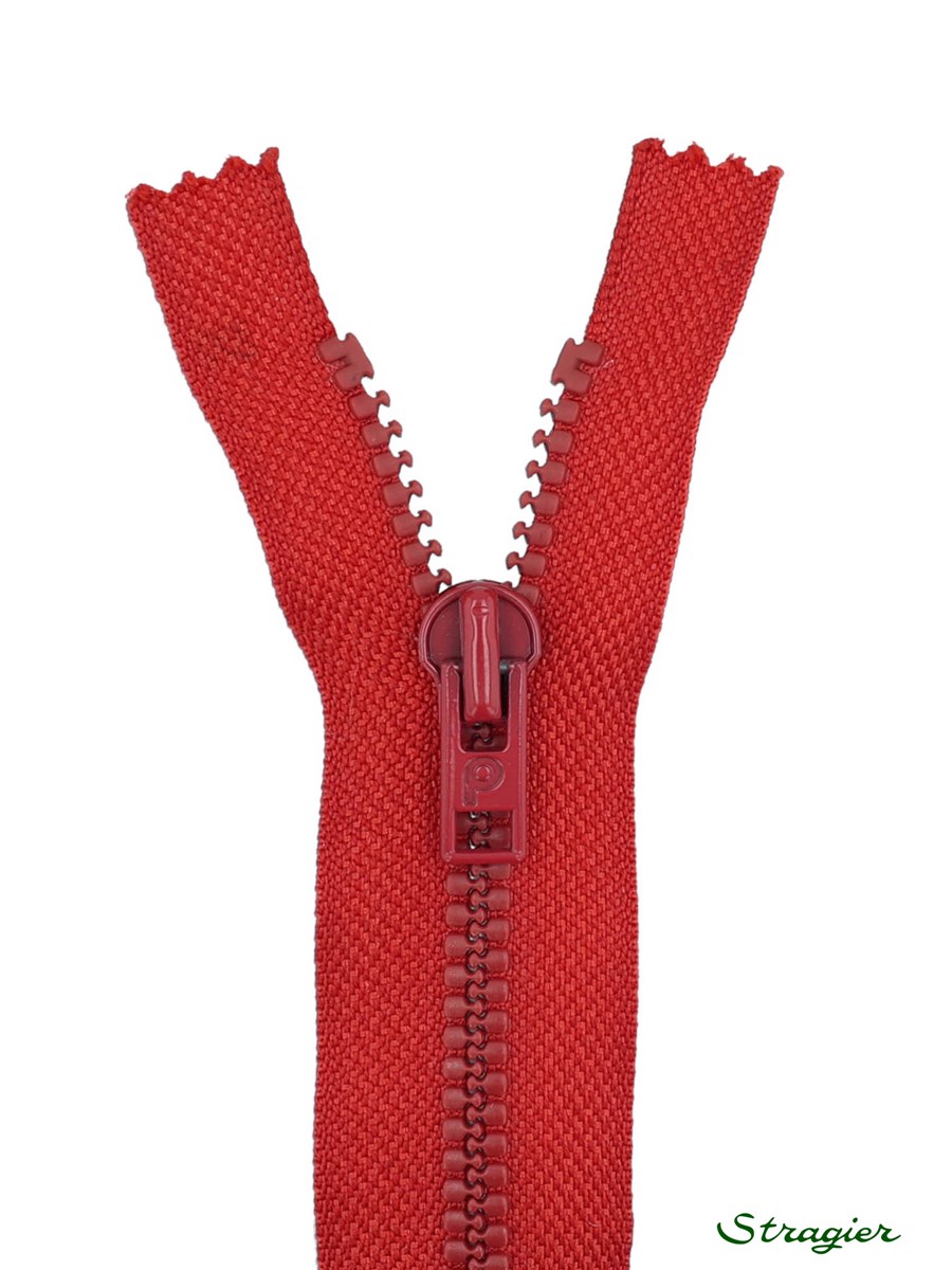 Moulded Plastic Zip - 6mm - Open End - Rouge Carmin - 55 cm