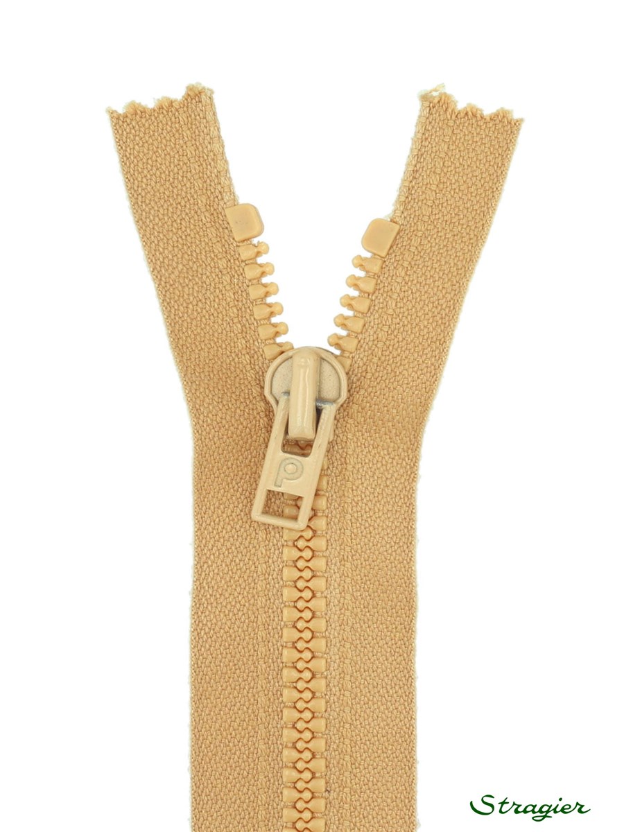 Moulded Plastic Zip - 6mm - Open End - Tan - 25 cm