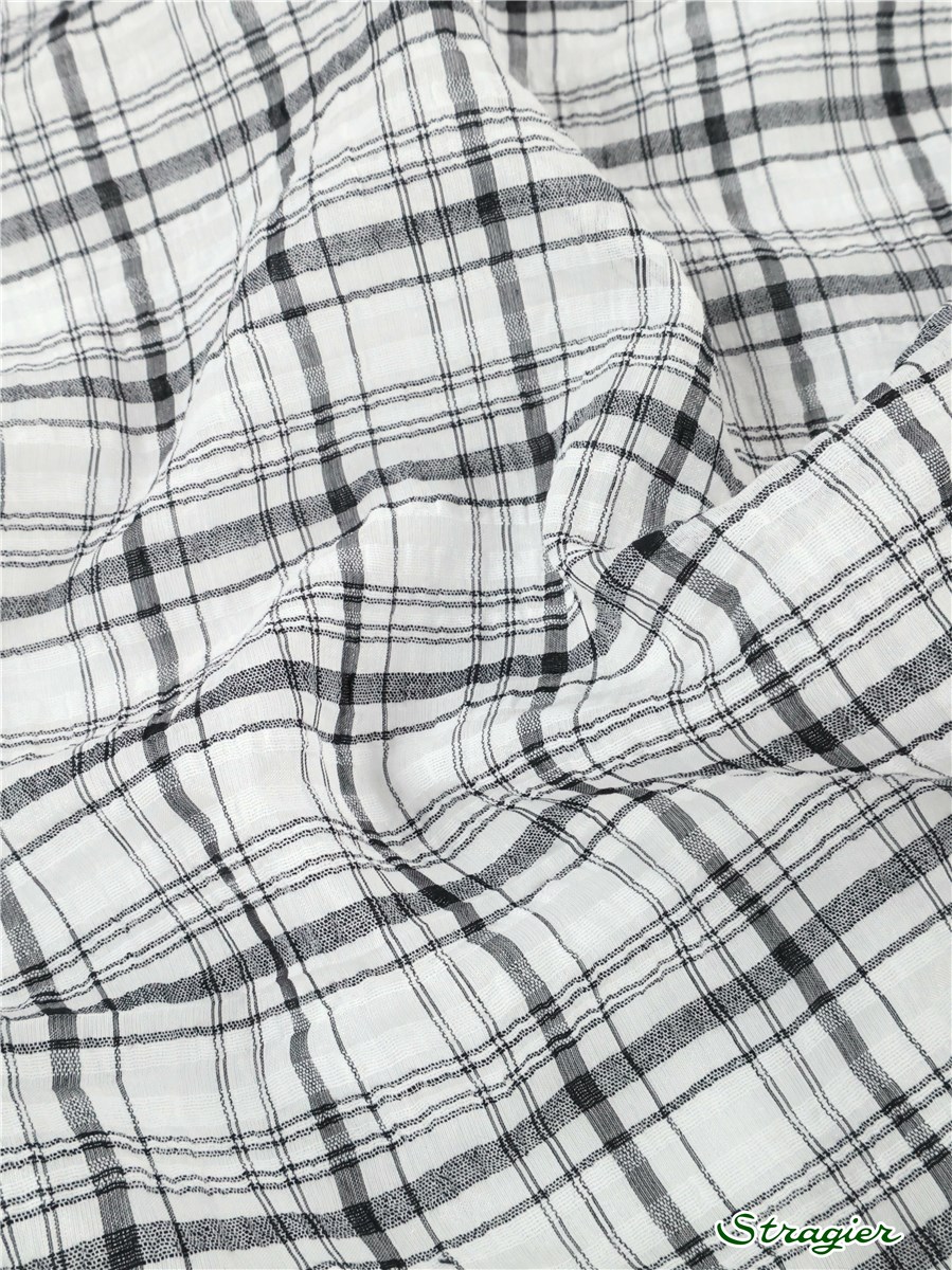 Voile de coton Seersucker - Carreaux - Noir et Blanc 