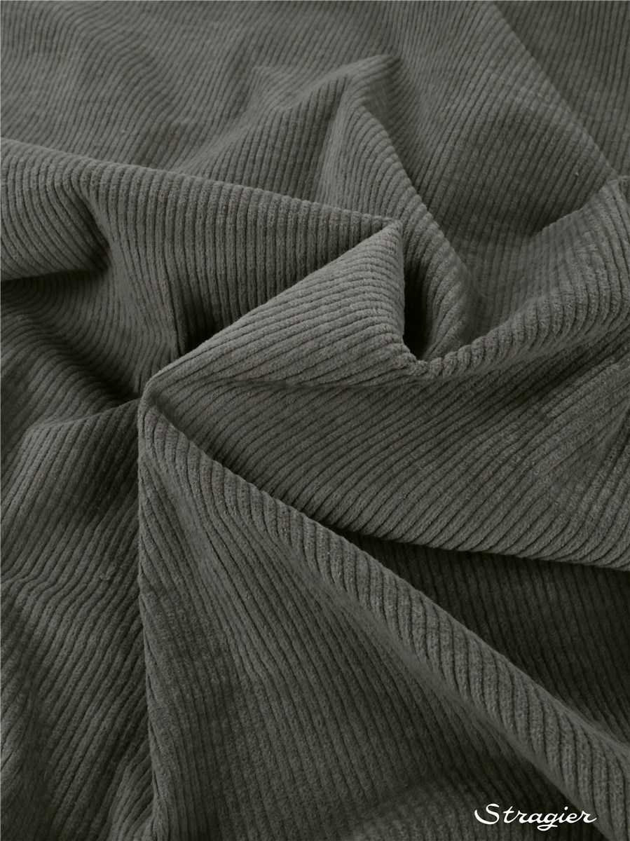 Velours côtelé Stretch - côte 4mm - Uni - Gris 