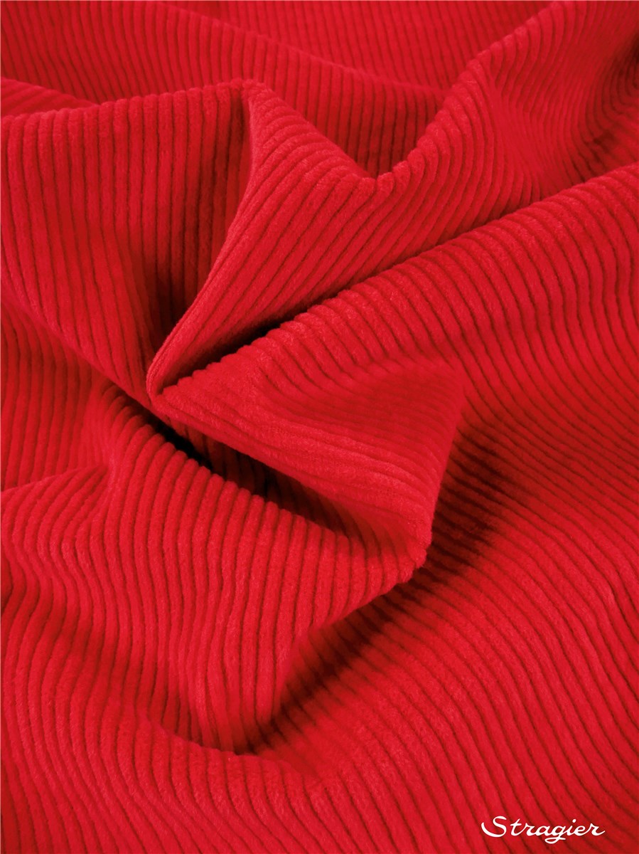 Velours côtelé Stretch - côte 4mm - Uni - Rouge 
