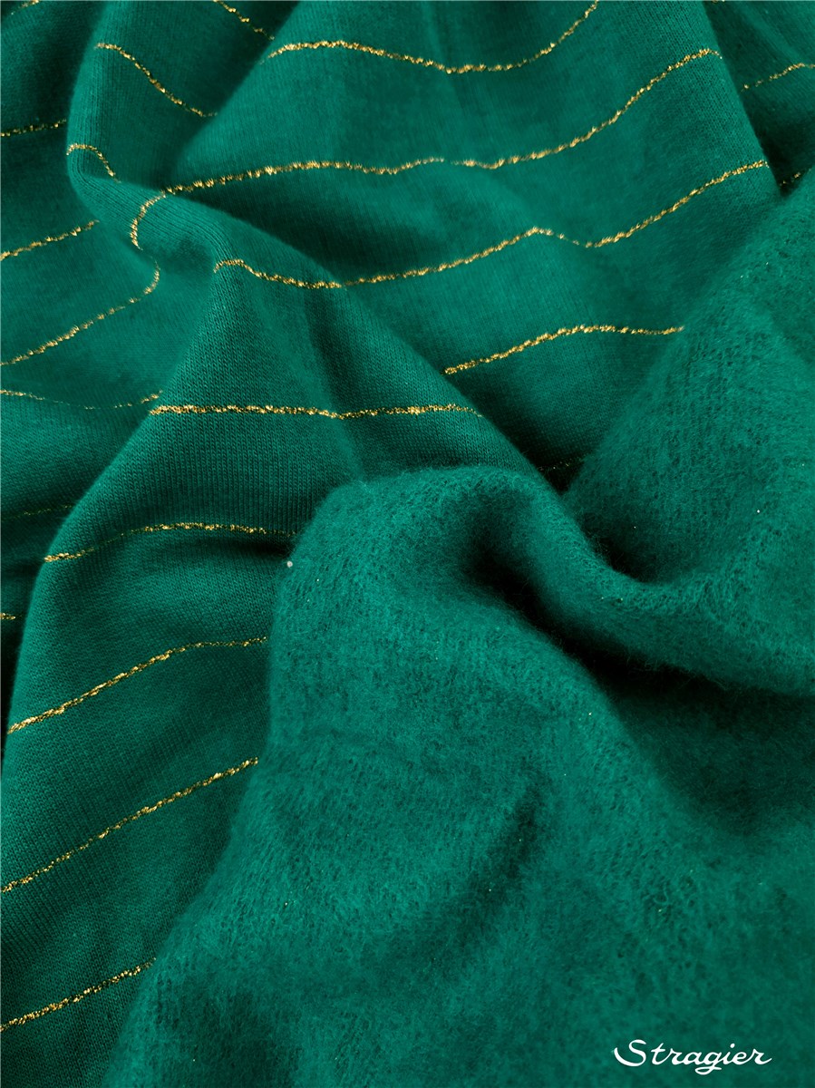 Maille Sweatshirt et Lurex - Rayures dorées 1mm - Vert Bouteille