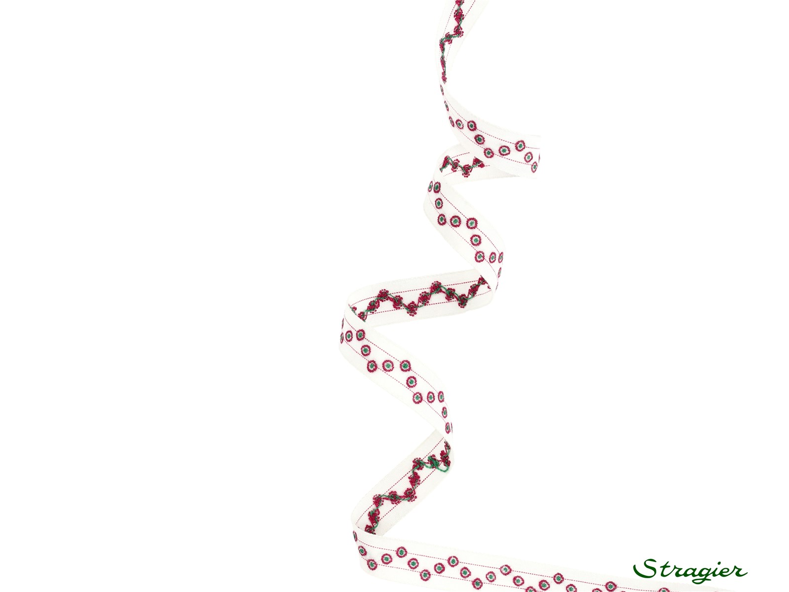 Galon Tissé pur Coton - Petillie - Emeraude-Framboise - 12 mm