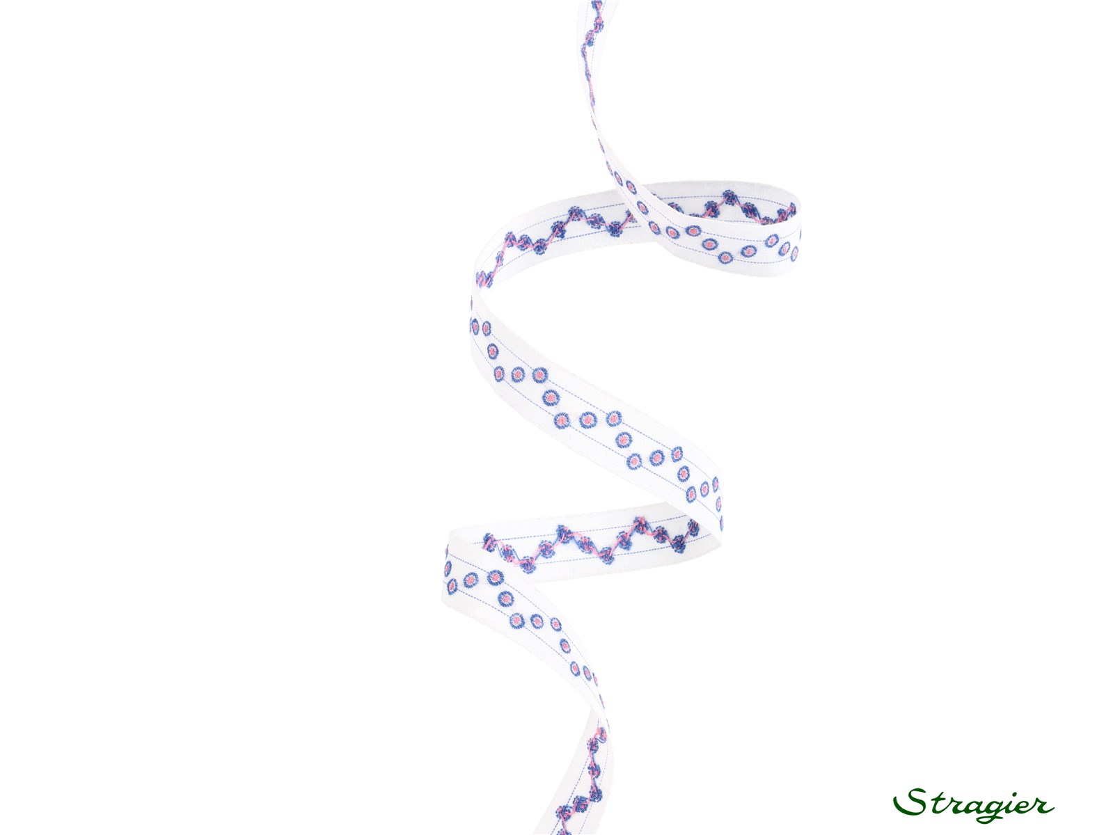 Galon Tissé pur Coton - Petillie - Bleu-Rose - 12 mm