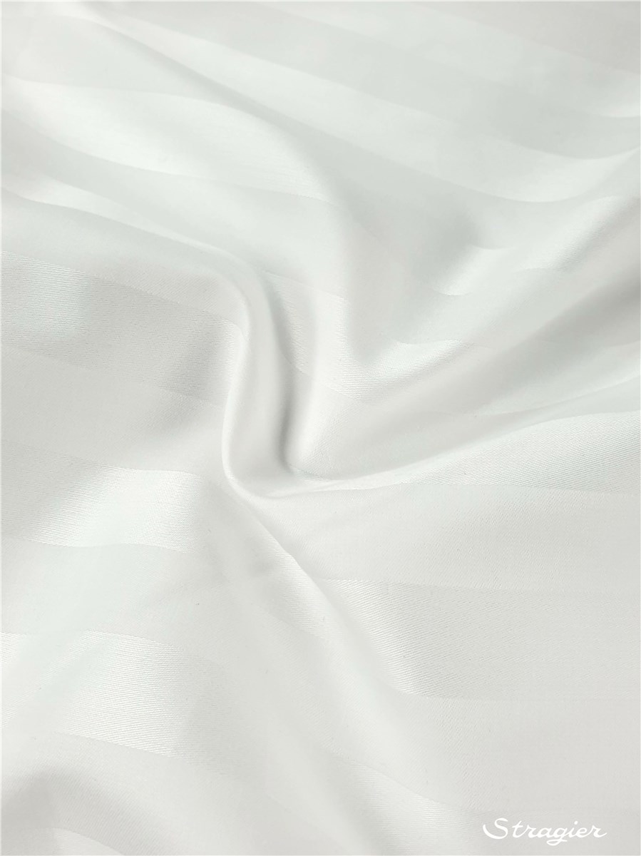 Satin de Coton longues fibres - Rayures 20mm ton sur ton - Blanc - 245 cm