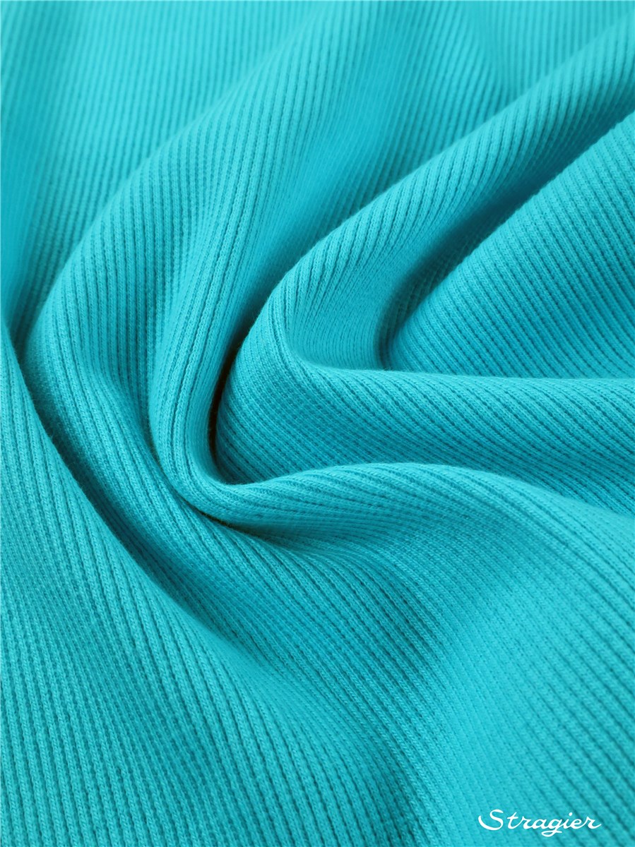 Bord Côte 2x2 - Coton BIO Stretch - Uni - Aqua