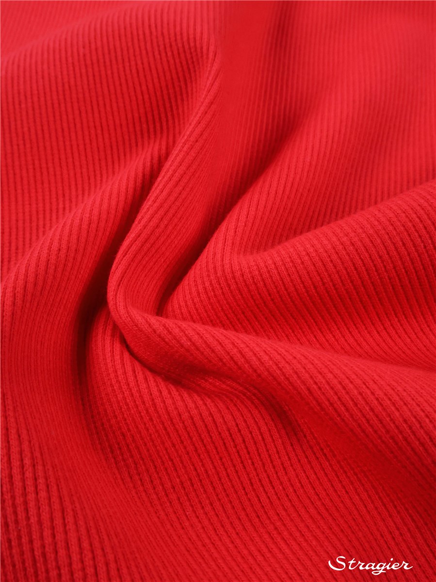 Bord Côte 2x2 - Coton BIO Stretch - Uni - Vrai Rouge