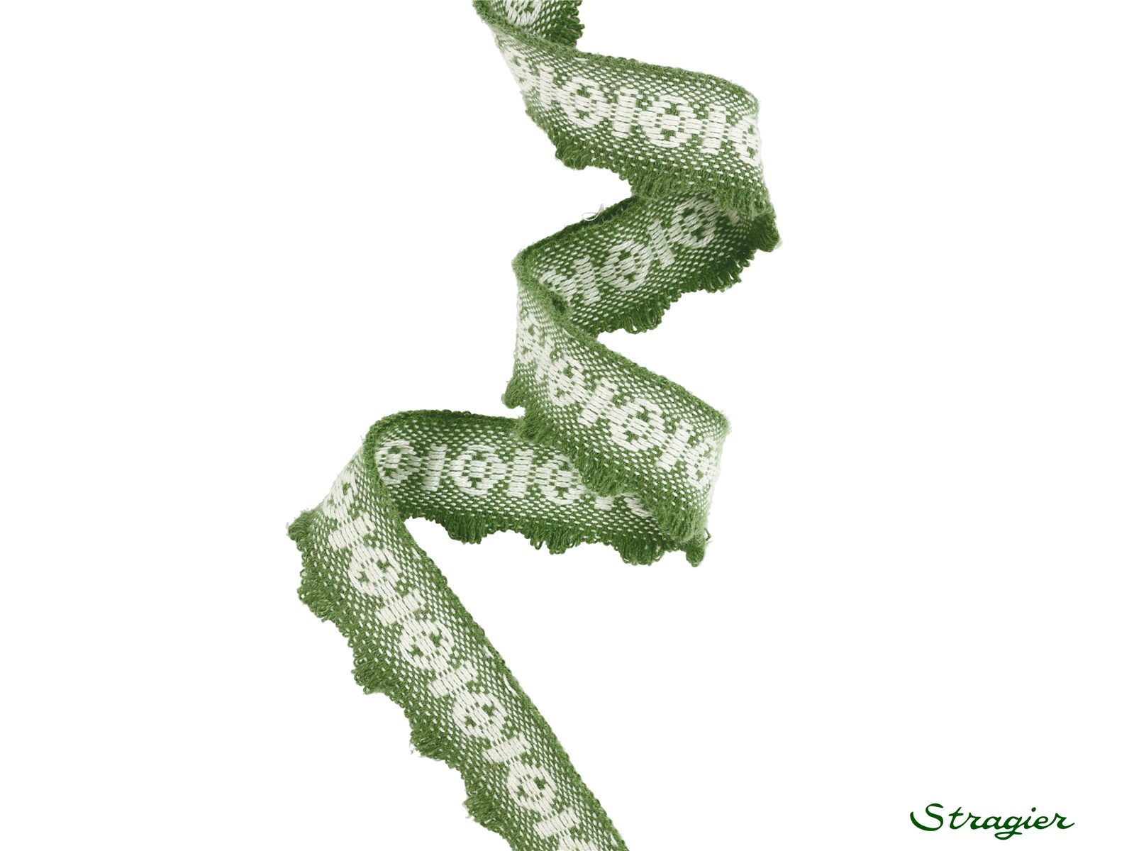 Woven Ribbon - Jana - Vert Fougère-Blanc - 22 mm