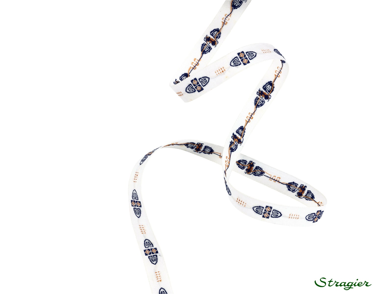 Woven Ribbon - Pure Cotton - Maui - Marine-Ocre - 12 mm