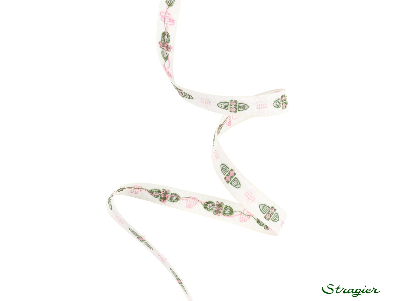 Woven Ribbon - Pure Cotton - Maui - Olive-Rose - 12 mm