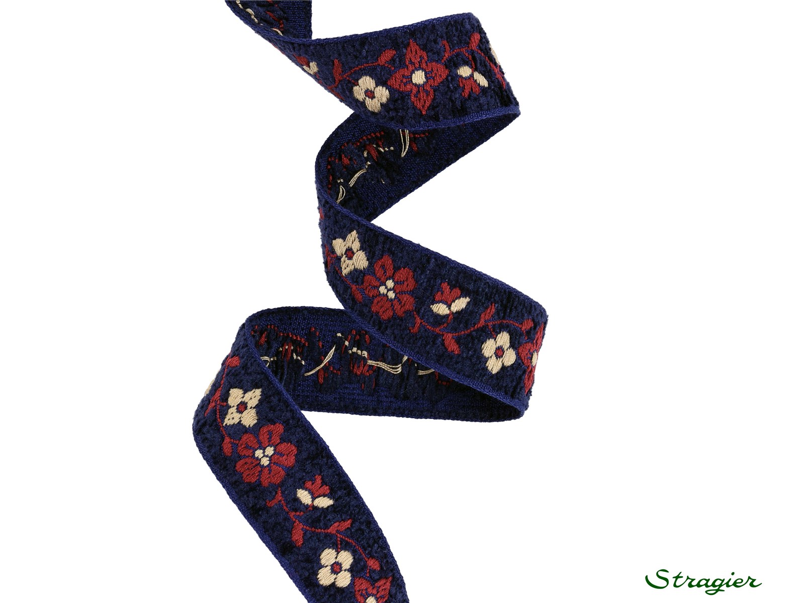 Woven Ribbon - Adrianna - Marine-Bordeaux - 25 mm