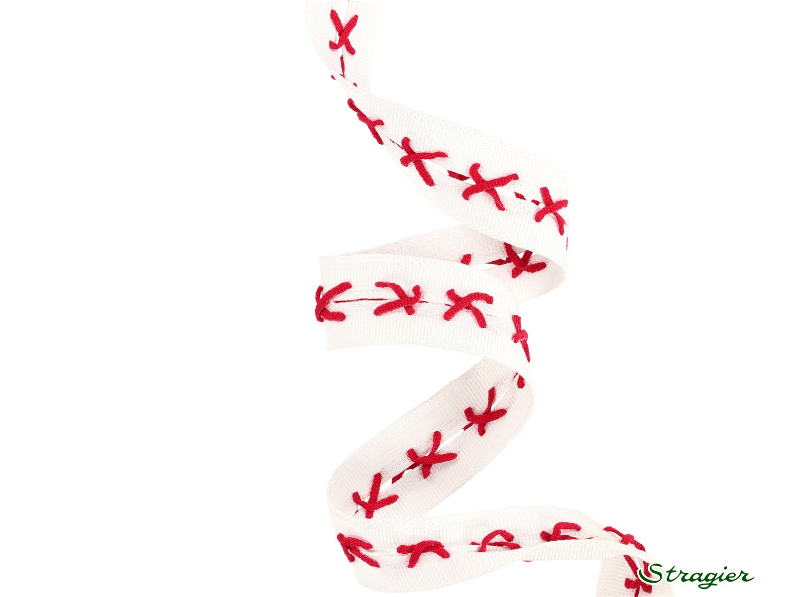 Woven Ribbon - Lassie - Blanc-Rouge - 25 mm