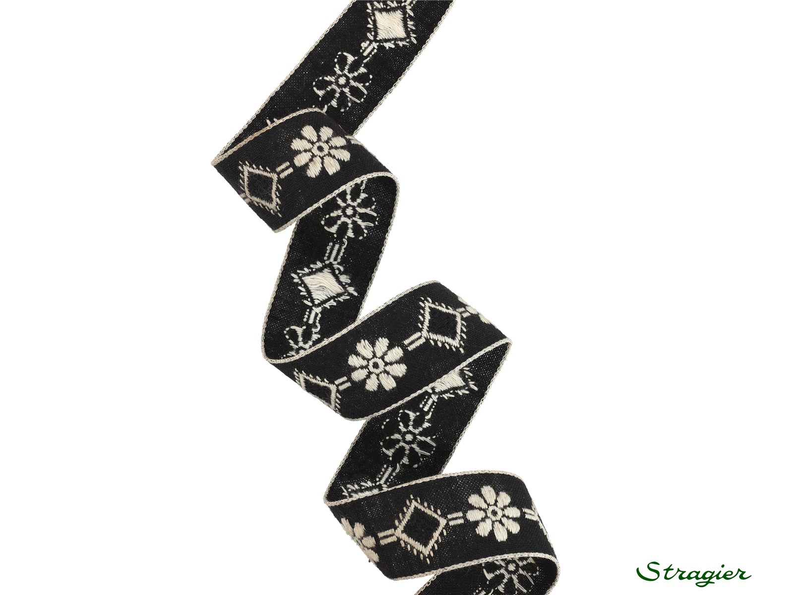 Woven Ribbon - Pure Cotton - Florentine - Noir-Grège - 25 mm