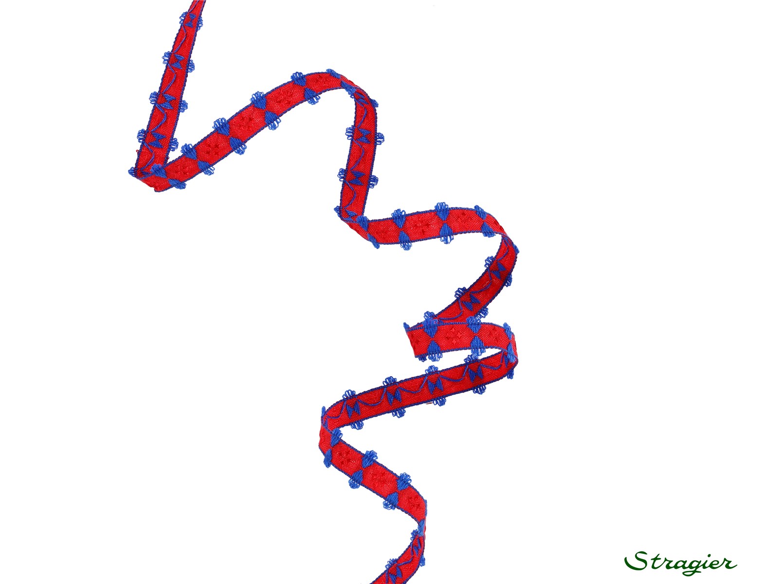 Woven Ribbon - Pure Cotton - Maxine - Rouge-Bleu - 10 mm