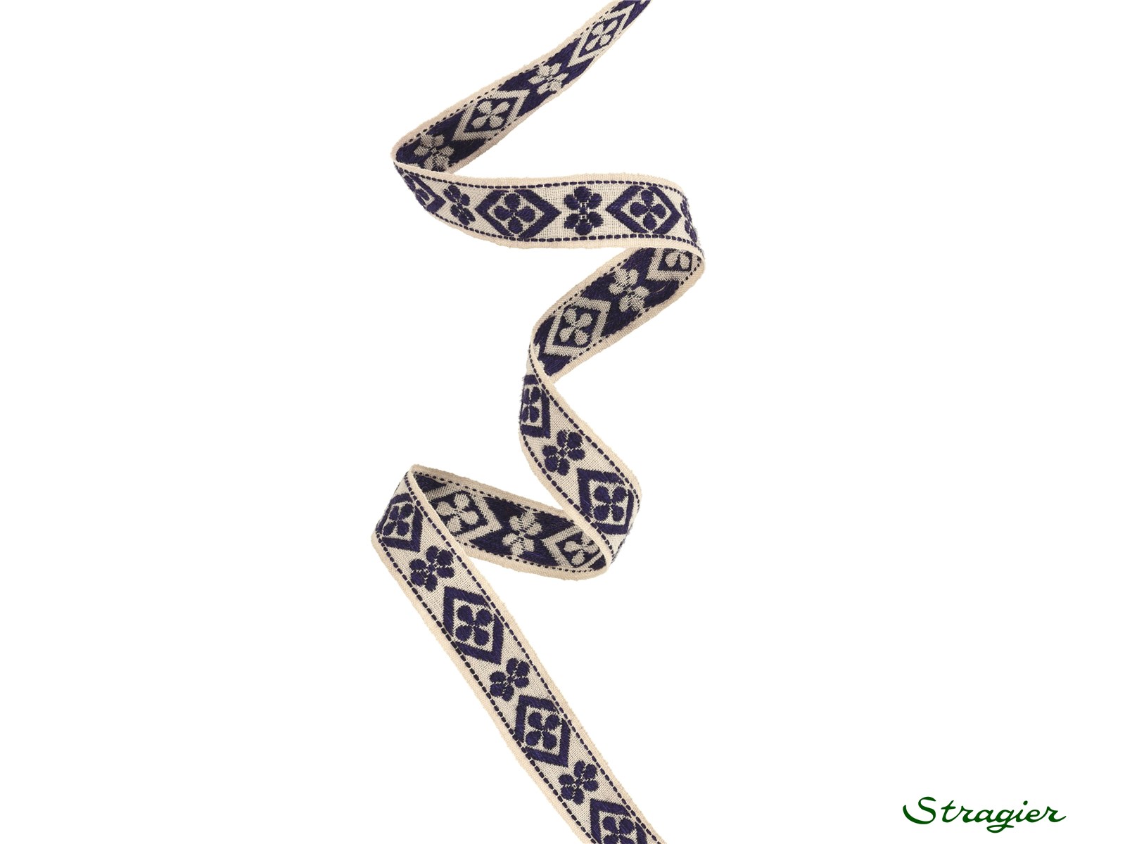 Galon Tissé pur Coton - Léonor - Beige-Marine - 15 mm