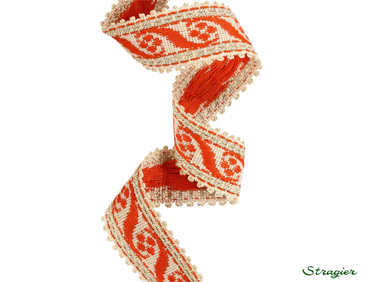 Woven Ribbon - Pure Cotton - Bianca - Vanille-Orange - 32 mm