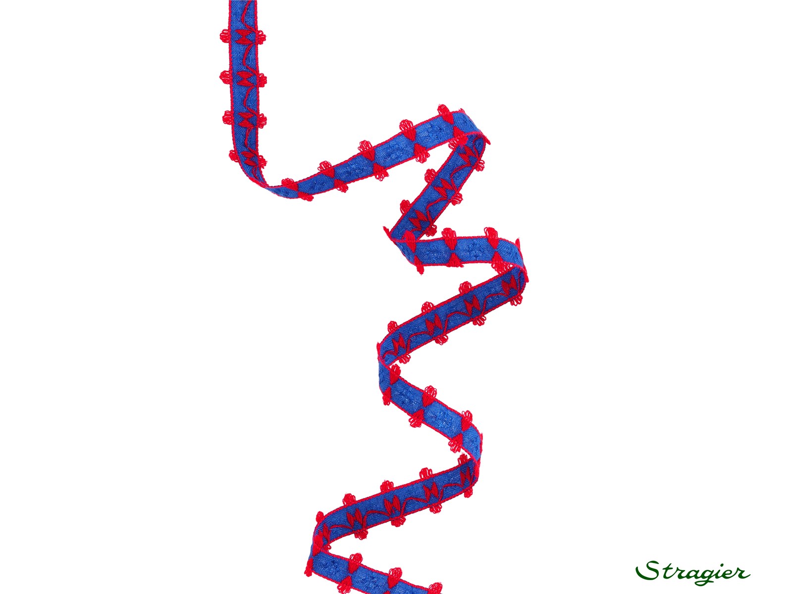 Woven Ribbon - Pure Cotton - Maxine - Bleu-Rouge - 10 mm