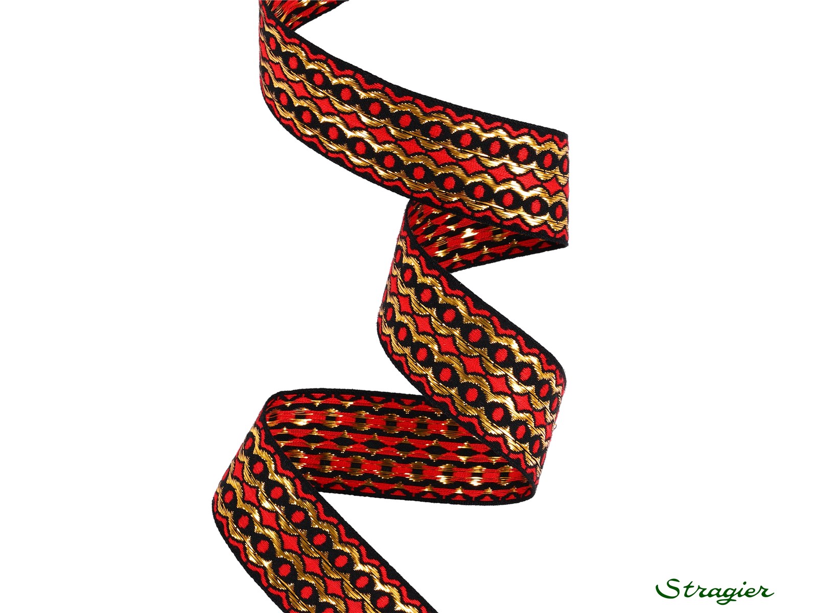 Galon Tissé avec Lurex - Gansu - Rouge-Or - 25 mm