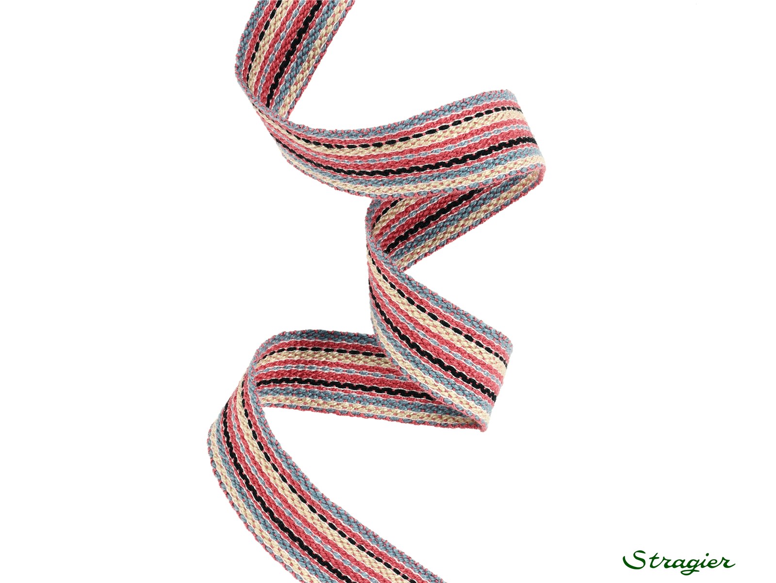 Woven Ribbon - Alizée - Cochenille-Bleu gris - 22 mm