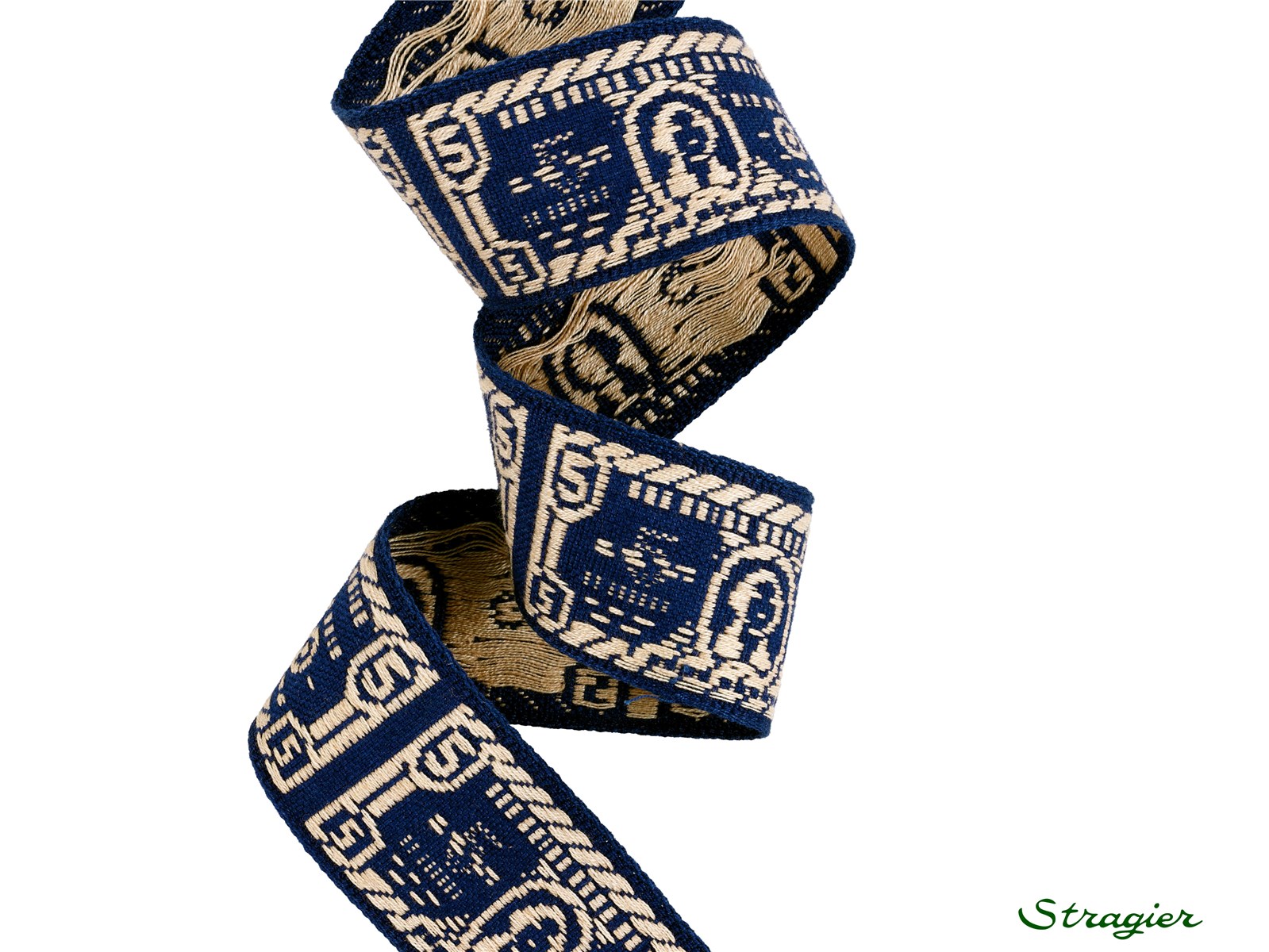 Woven Ribbon - Pure Cotton - Billets - Marine Clair-Beige - 40 mm