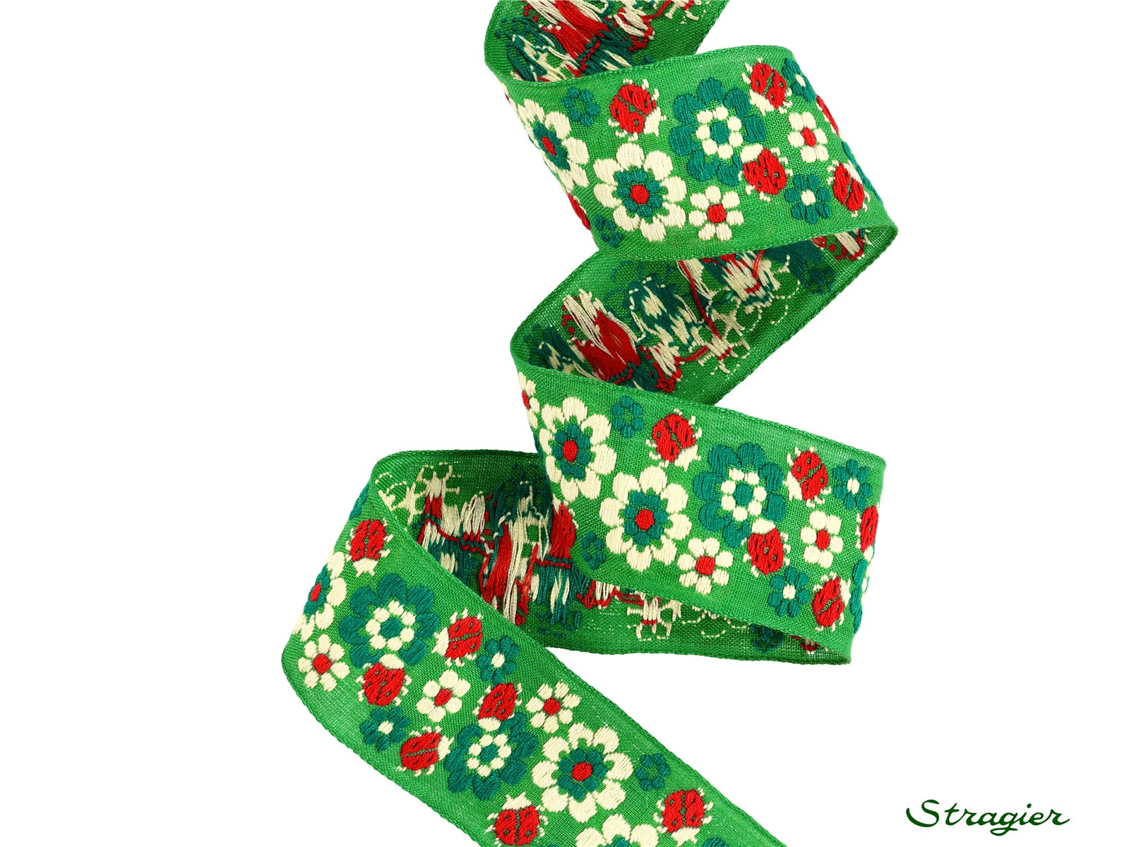 Woven Ribbon - Pure Cotton - Coxy - Vert-Rouge - 35 mm