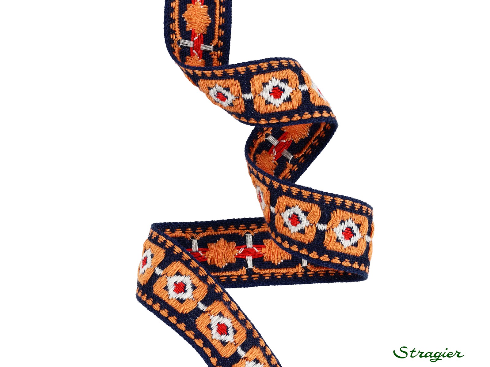 Woven Ribbon - Pure Cotton - Tina - Marine-Orange - 28 mm