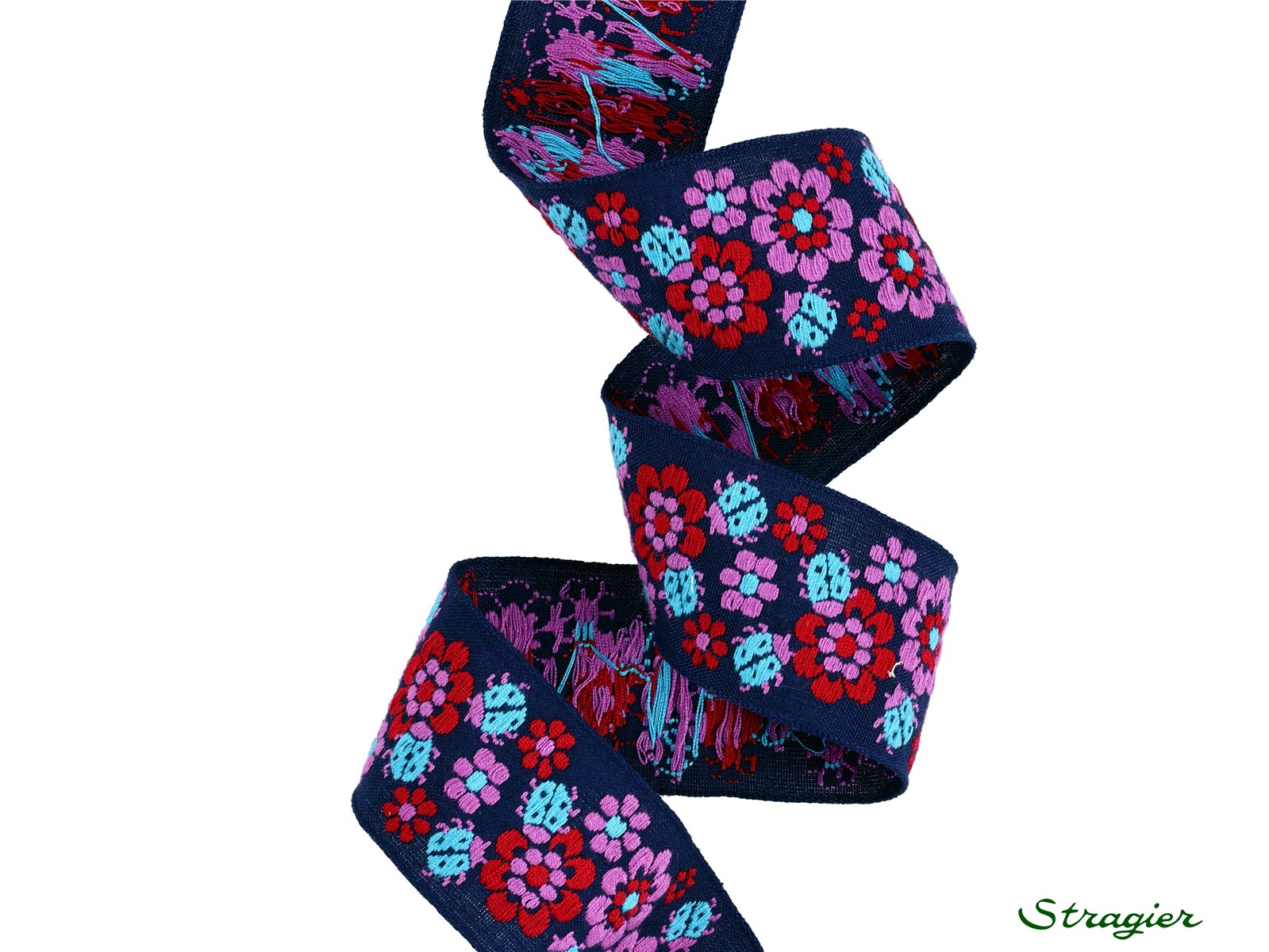 Woven Ribbon - Pure Cotton - Coxy - Marine-Mauve - 35 mm