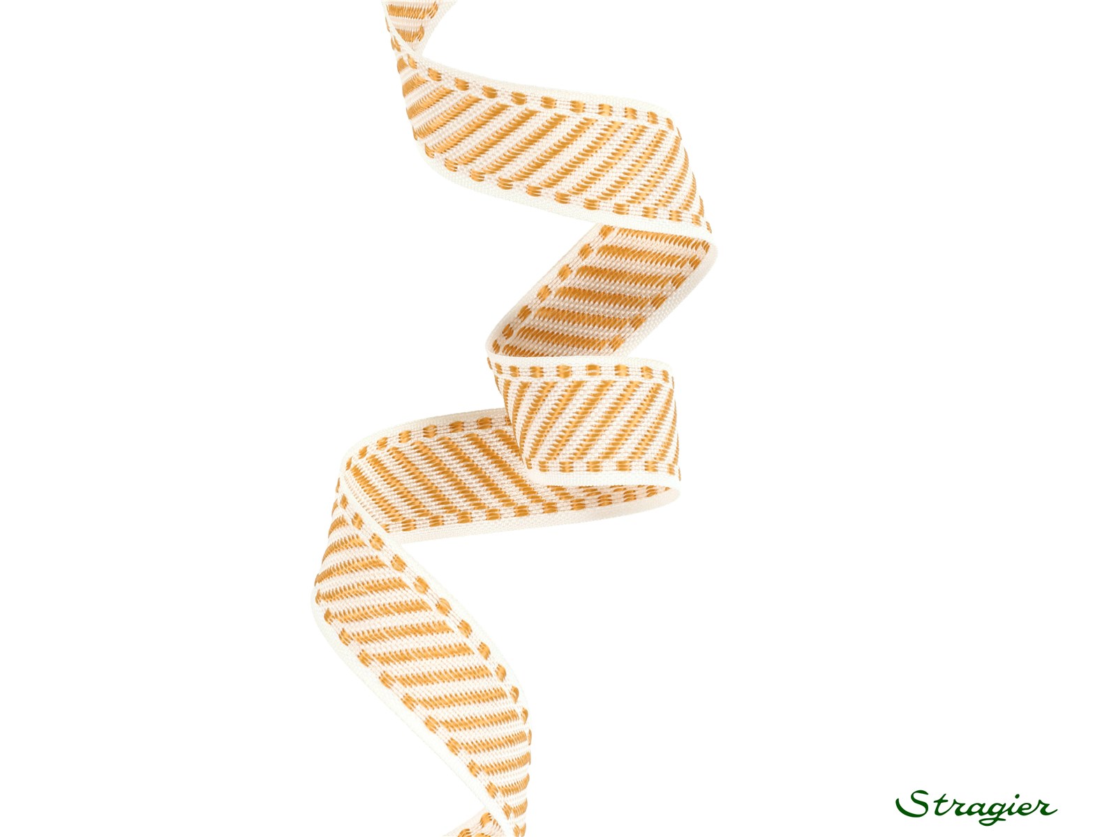 Galon tissé - Diagonales - Blanc-Doré - 22 mm