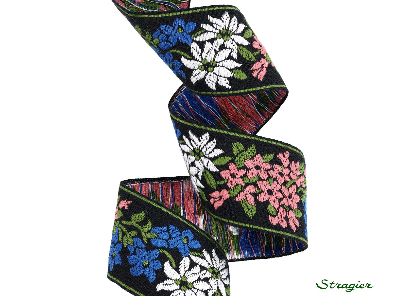 Woven Ribbon - Pure Cotton - Ludivine - Noir-Bleu-Rose - 45 mm