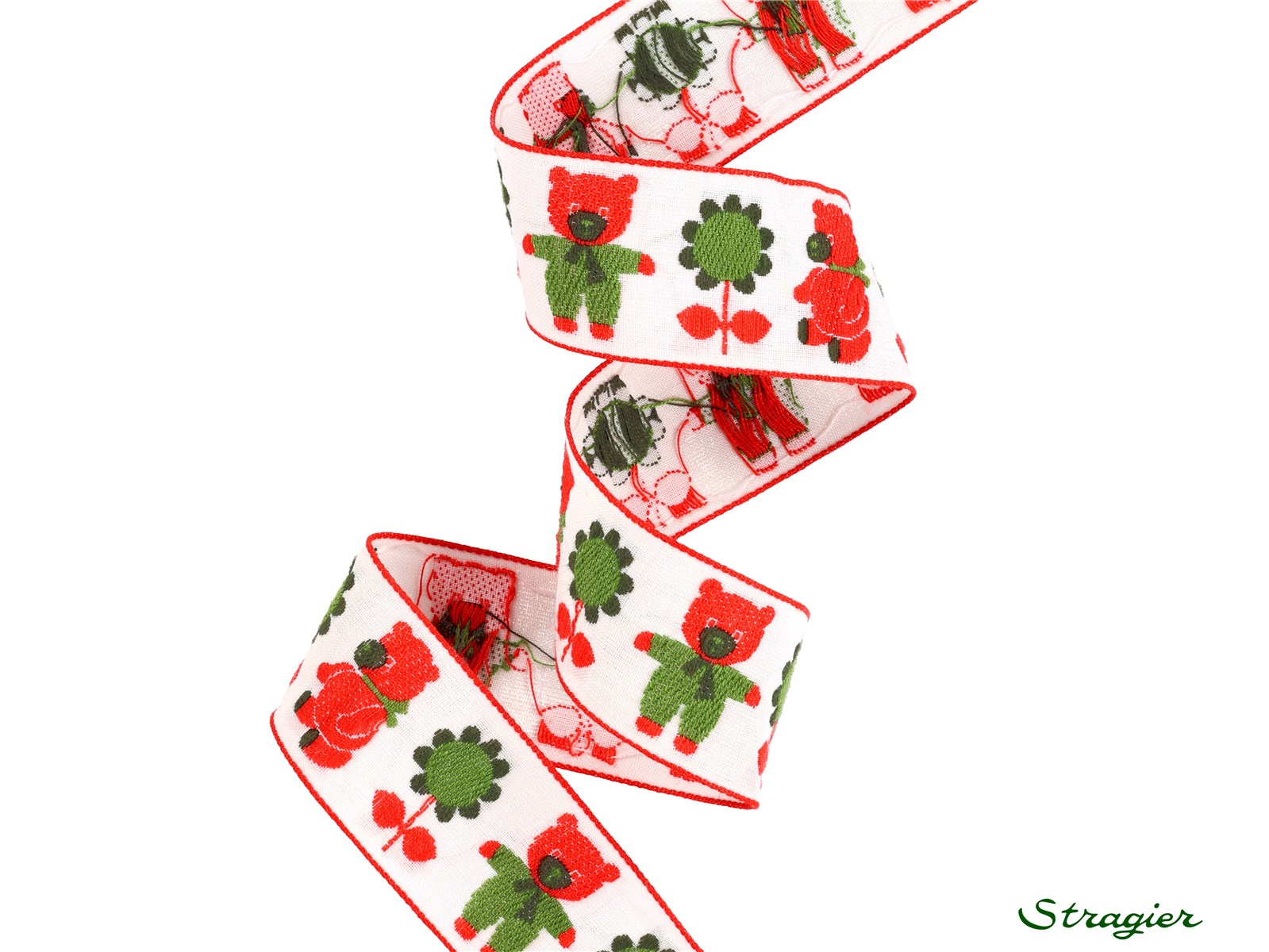 Galon Tissé pur Coton - Teddy - Vermillon-Olive - 32 mm