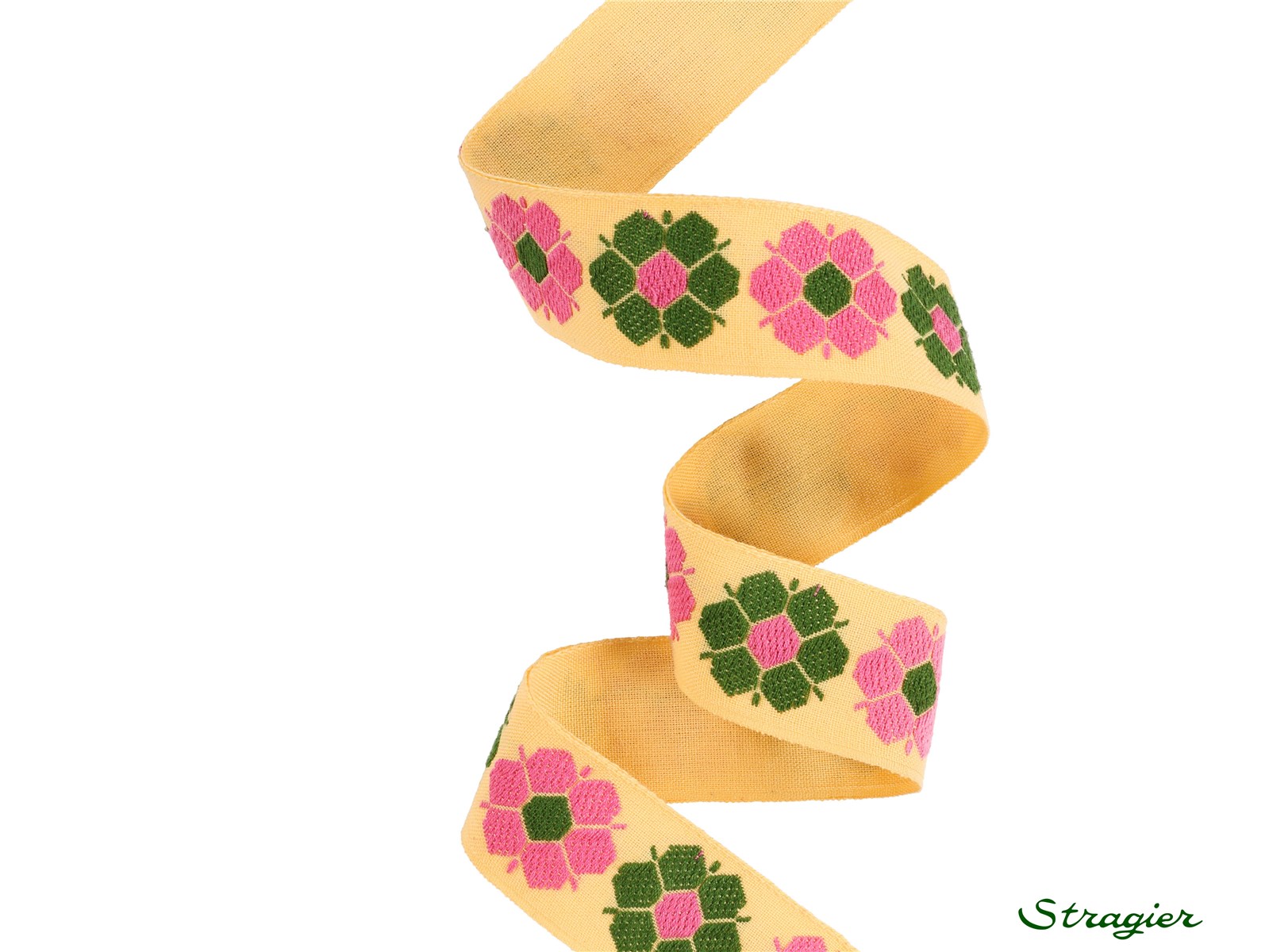 Woven Ribbon - Pure Cotton - Lara - Paille-Rose-Olive - 28 mm