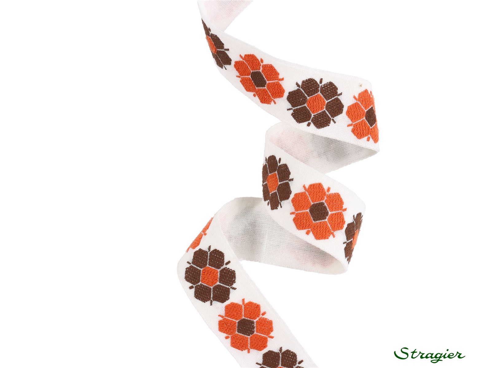 Galon Tissé pur Coton - Lara - Blanc-Brun-Rouille - 28 mm
