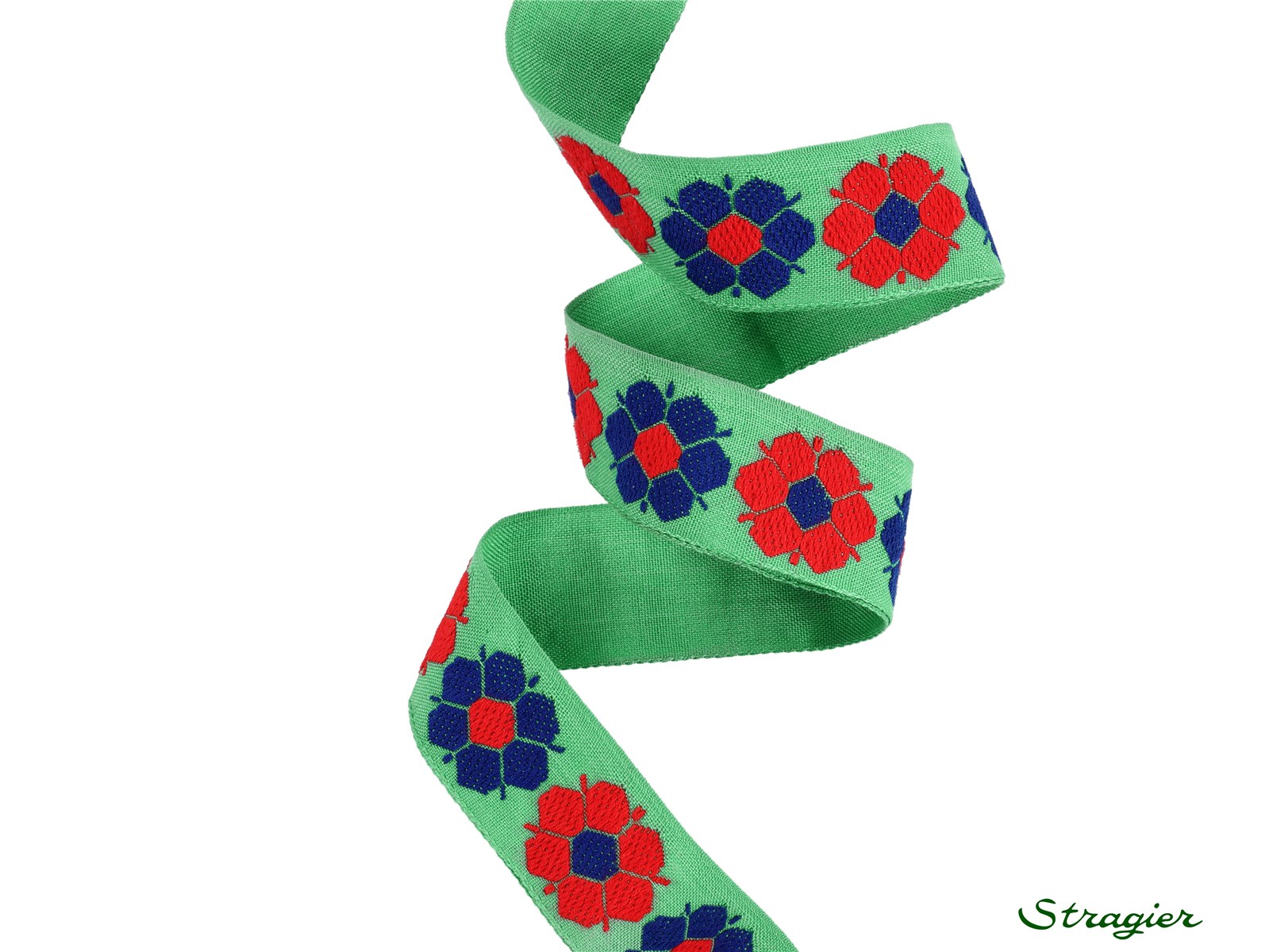 Galon Tissé pur Coton - Lara - Sauge-Cobalt-Rouge - 28 mm