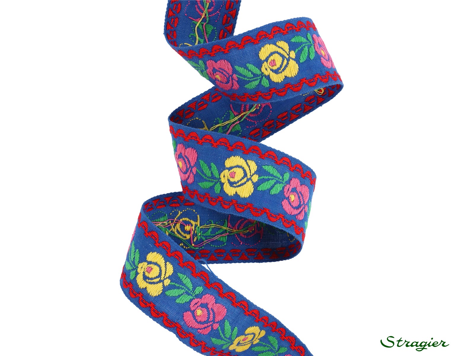 Woven Ribbon - Pure Cotton - Naomi - Bleu-Rose-Jaune - 30 mm