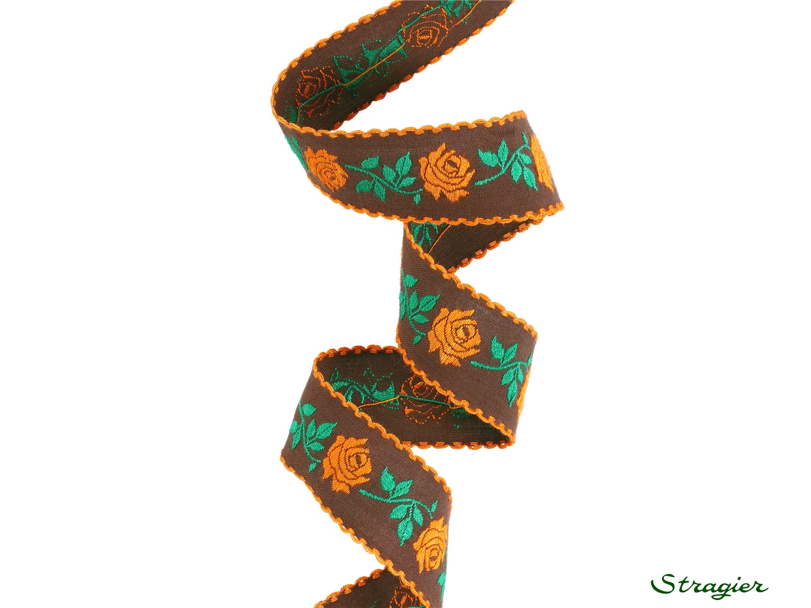 Woven Ribbon - Pure Cotton - Victoria - Brun-Orange-Vert - 25 mm