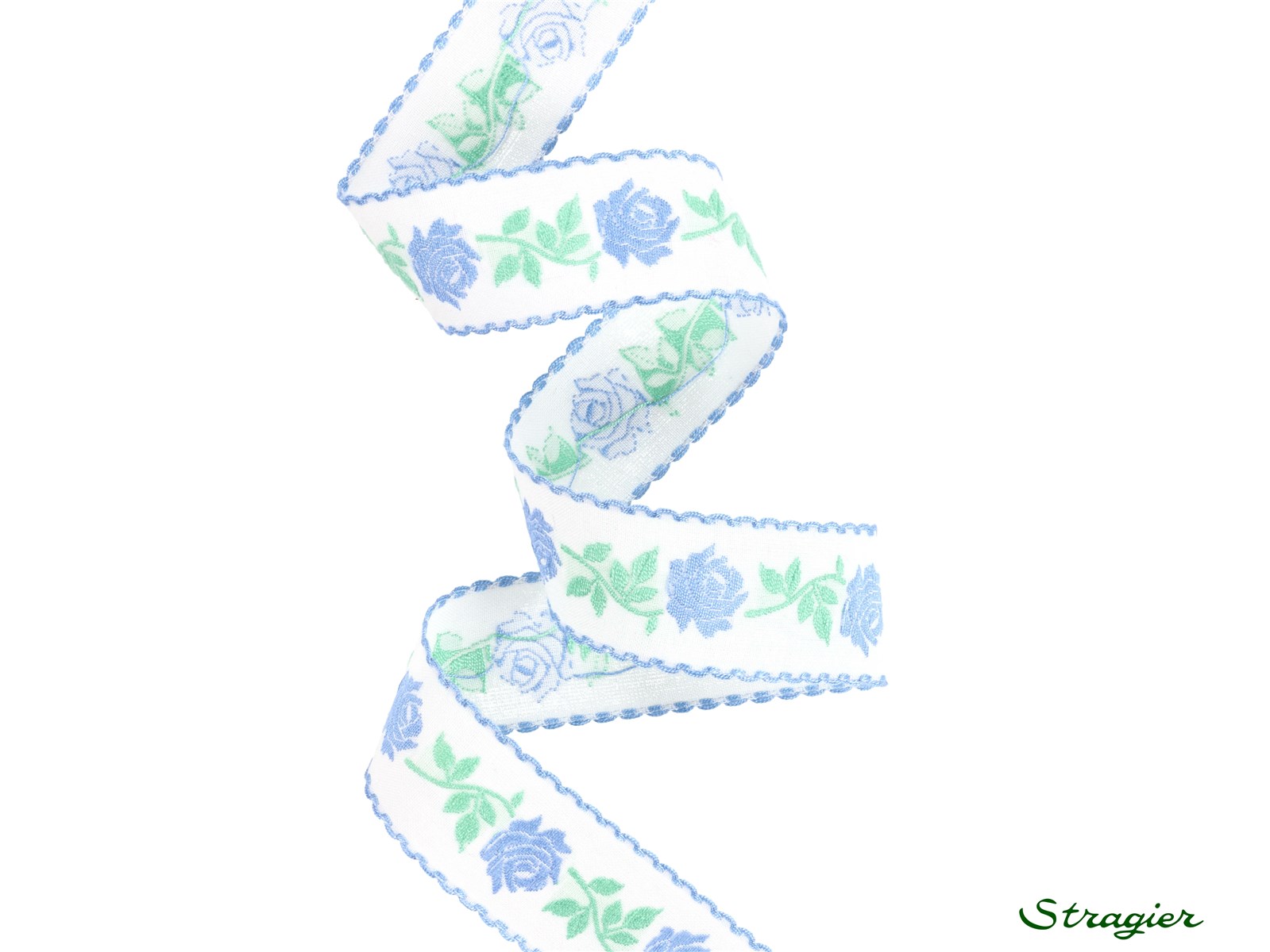 Woven Ribbon - Pure Cotton - Victoria - Blanc-Ciel-Menthe - 25 mm