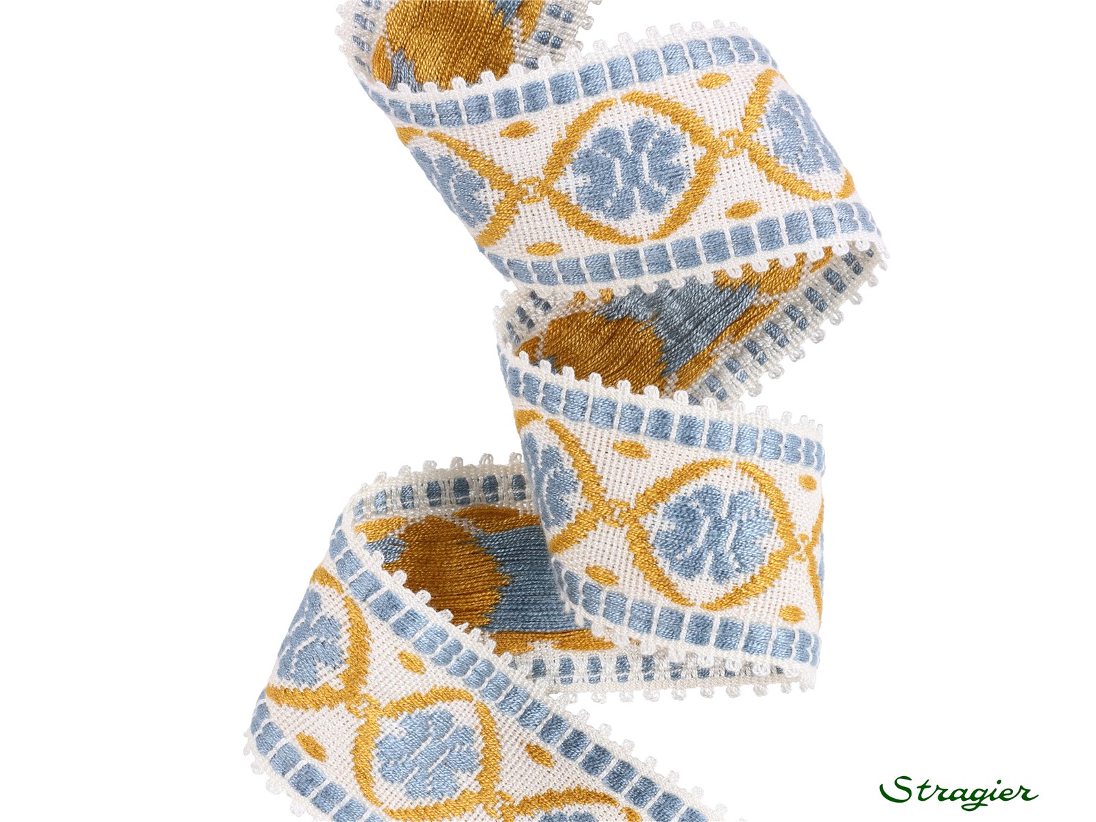 Woven Ribbon - Pure Cotton - Agathe - Doré-Bleu grisé - 48 mm