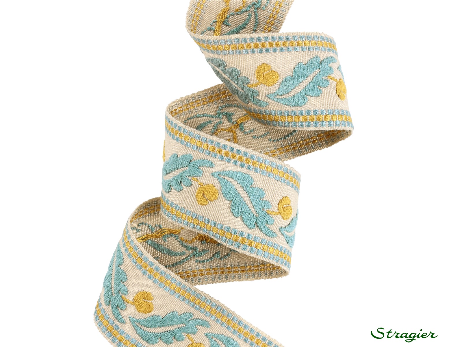 Woven Ribbon - Pure Cotton - Lise - Doré-Bleu grisé - 42 mm